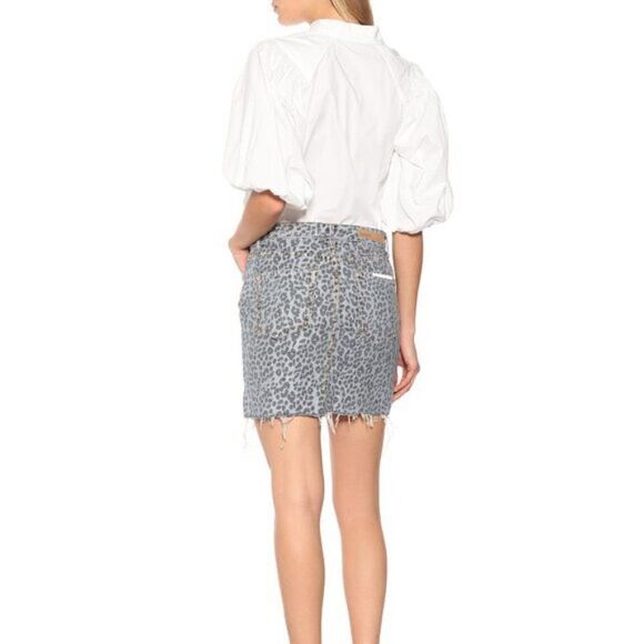 NWT GRLFRND Blaire Leopard Denim Skirt Frayed Hem - Picture 2 of 9